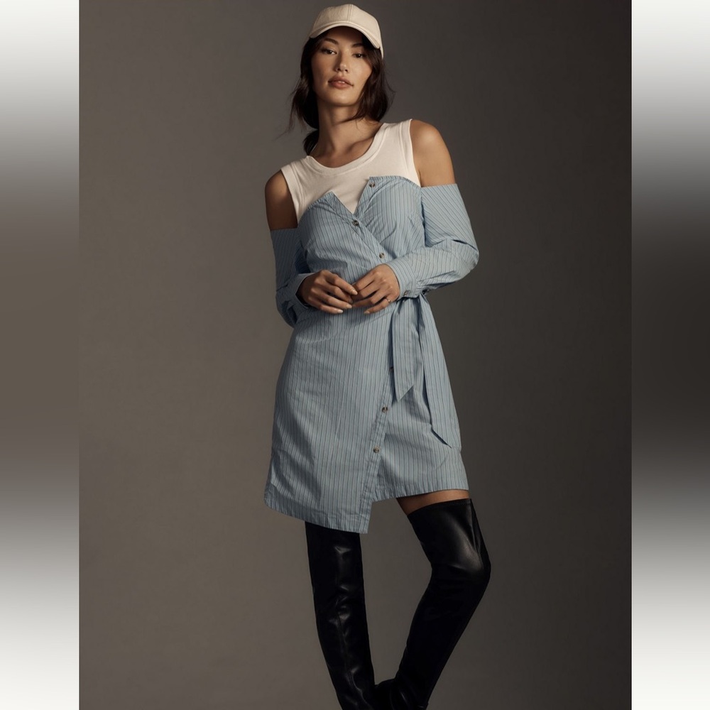Anthropologie Long-Sleeve Wrap Mini Tank Dress, Sz XL